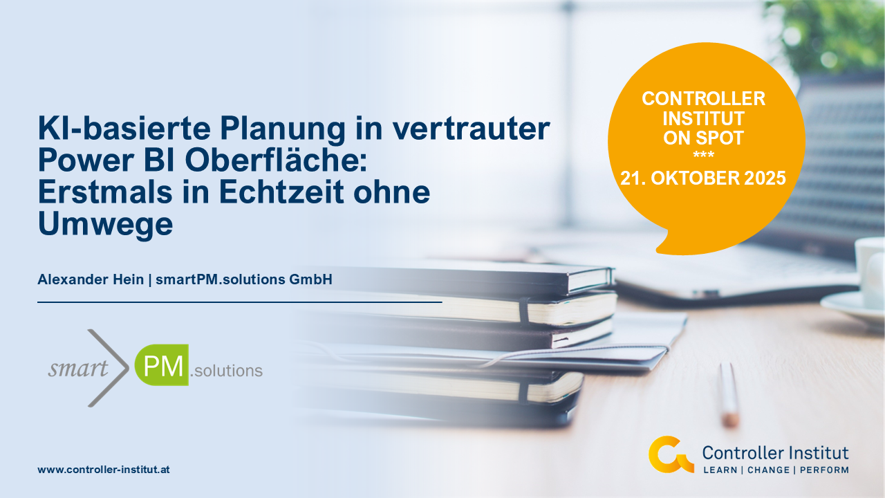 Titelfolie des ÖCI Webinars "KI-basierte Planung in vertrater Power BI Oberfläche: Erstmals in Echtszeit ohne Umwege" am 21. Oktober 2025