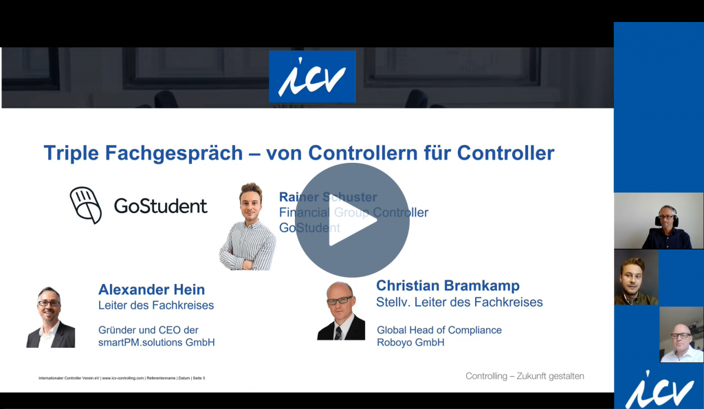 Webinar ICV Fachgespräch mit Rainer Schuster, Financial Group Controller beim Ed-Tech Einhorn GoStudent, Alexander Hein & Christian Bramkamp 2
